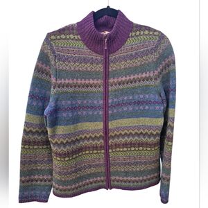 Woolrich Full Zip Cardigan 100% Lambswool Multi Color Purple Women's Medium 9562